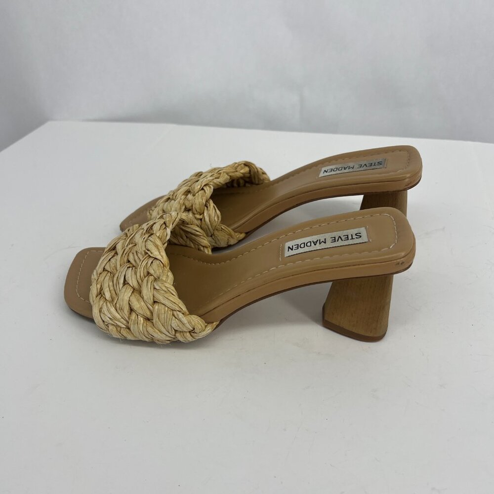 Steve Madden Saged Neutral Raffia Square Toe Heel Size 7 - Picture 8 of 14